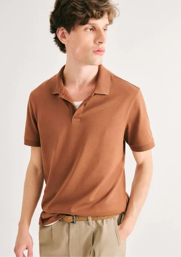 Camisa Polo Básica Masculina Manga Curta Pima - Marrom XXG