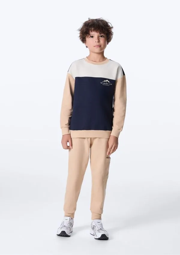 Conjunto De Moletom Infantil Menino Com Estampa - Bege 008