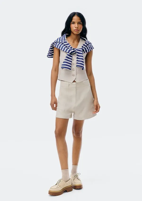 Shorts Feminino Em Alfaiataria - Cinza 046