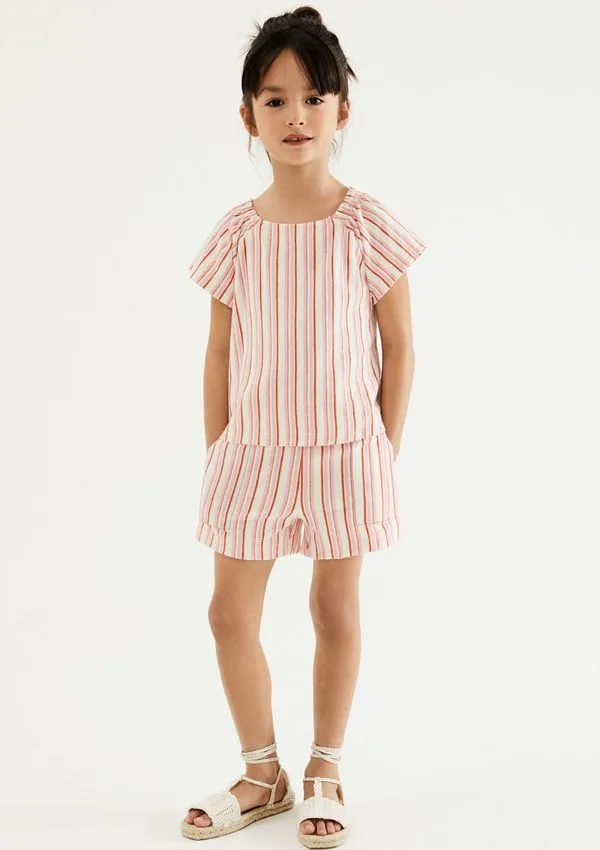 Shorts Infantil Menina Fio Tinto Listrado - Rosa 014