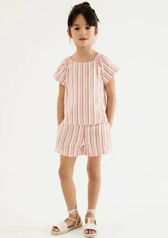 Shorts Infantil Menina Fio Tinto Listrado - Rosa 014