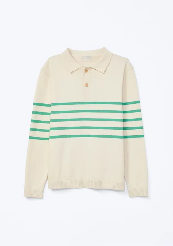 Blusão Infantil Menino Tricô Fio Tinto Listrado - Off white 012