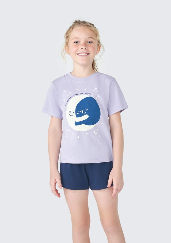 Pijama Infantil Menina Curto Com Estampa - Roxo 012