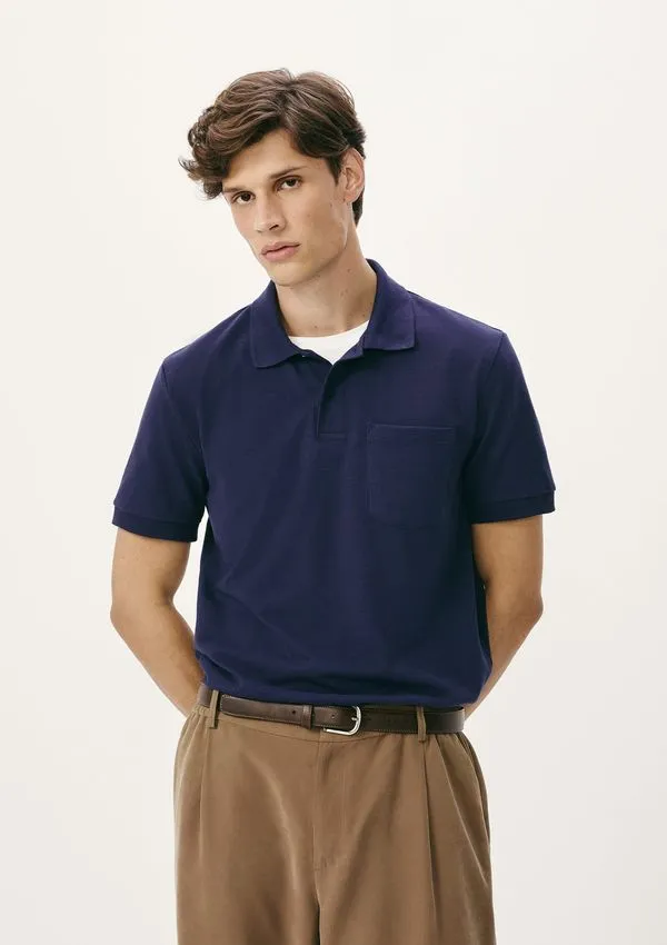 Camisa Polo Básica Masculina Em Piquet Com Bolso - Azul G