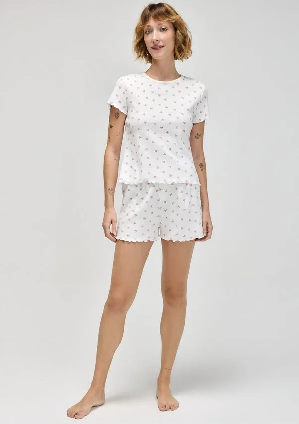 Pijama Curto Feminino Estampado - Off white G