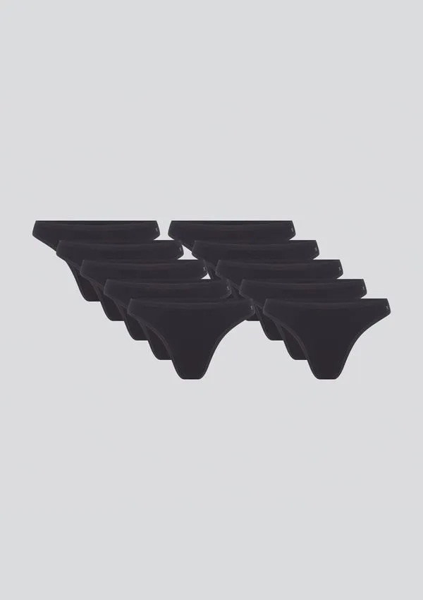 Kit 10 Calcinhas Básicas Fio Dental Em Algodão - Preto P
