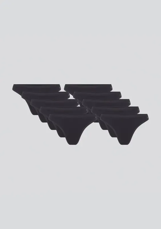 Kit 10 Calcinhas Básicas Fio Dental Em Algodão - Preto G