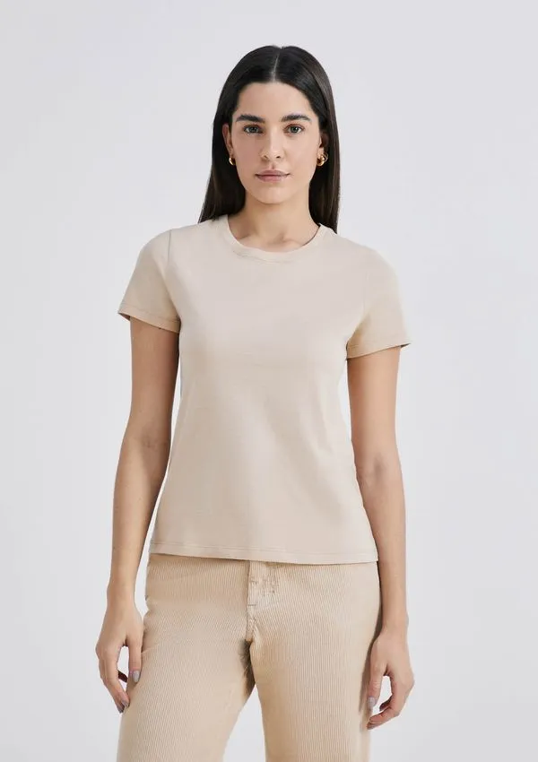 Camiseta Básica Feminina Slim World - Bege P