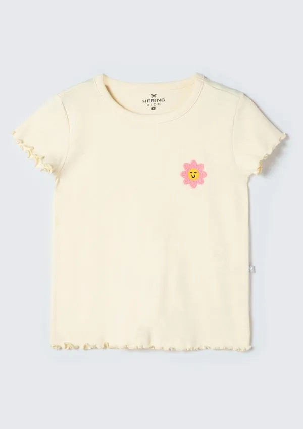 Blusa Infantil Menina Manga Curta Em Ribana Estampada - Amarelo 004