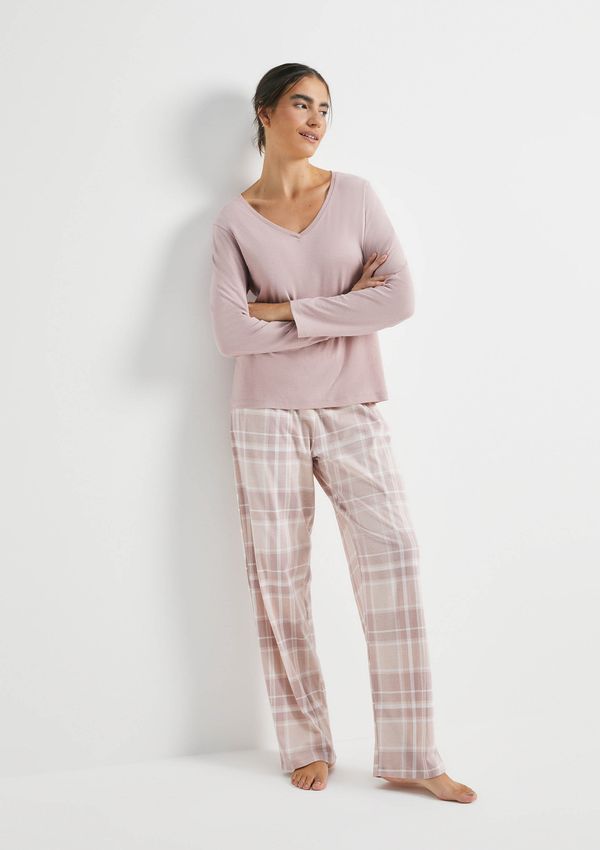 Pijama Longo Feminino Decote V - Rosa P