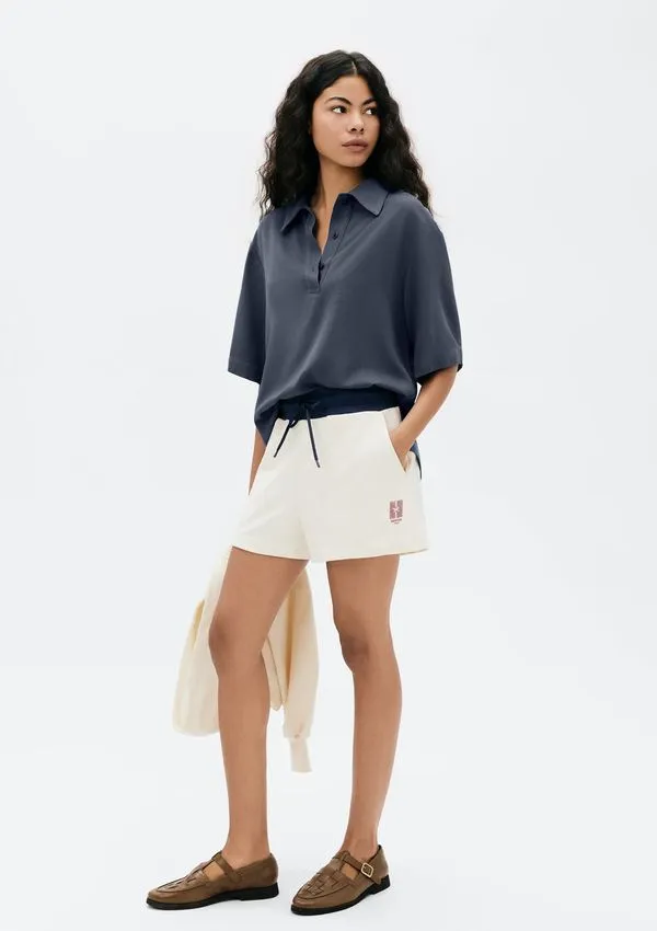 Shorts Feminino Cós Largo Em Moletom - Creme M