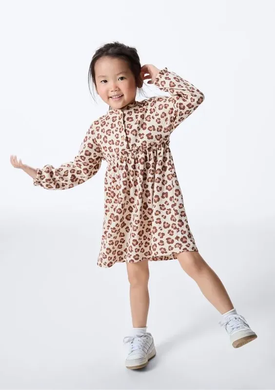 Vestido Infantil Toddler Manga Longa Estampado - Nude 004