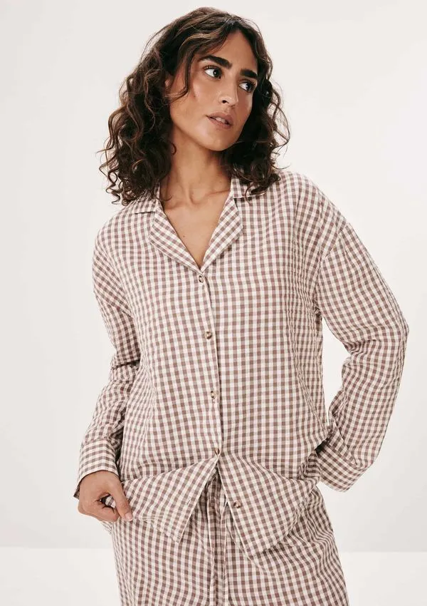 Camisa Feminina Fio Tinto Anarruga Oversized - Marrom M