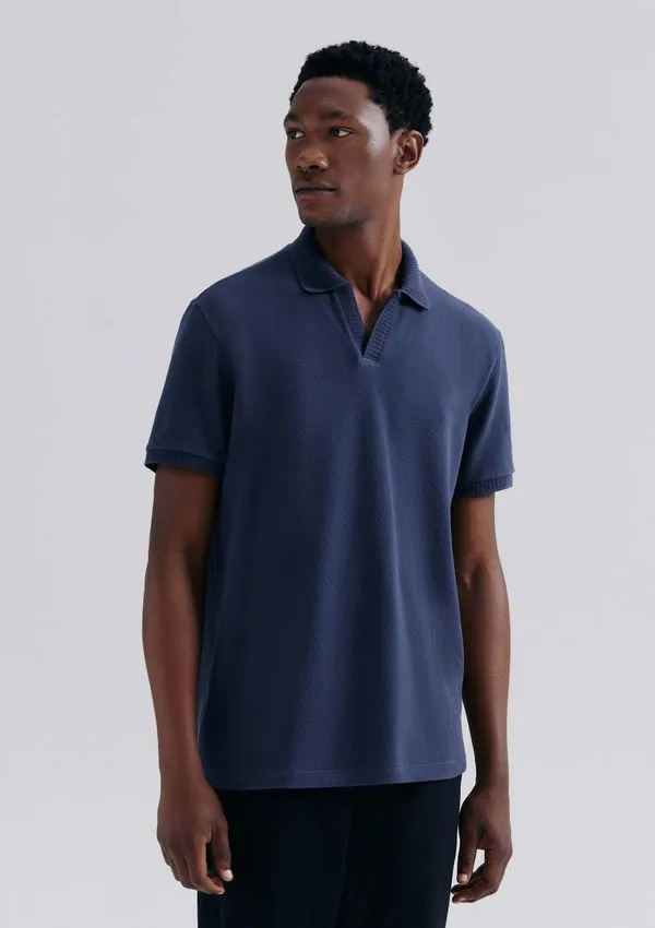 Camisa Polo Masculina Manga Curta Texturizada - Azul M