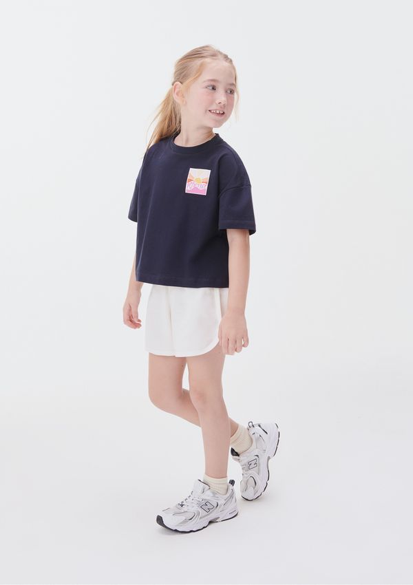 Conjunto Curto Em Moletom Infantil Menina Com Estampa - Azul 008