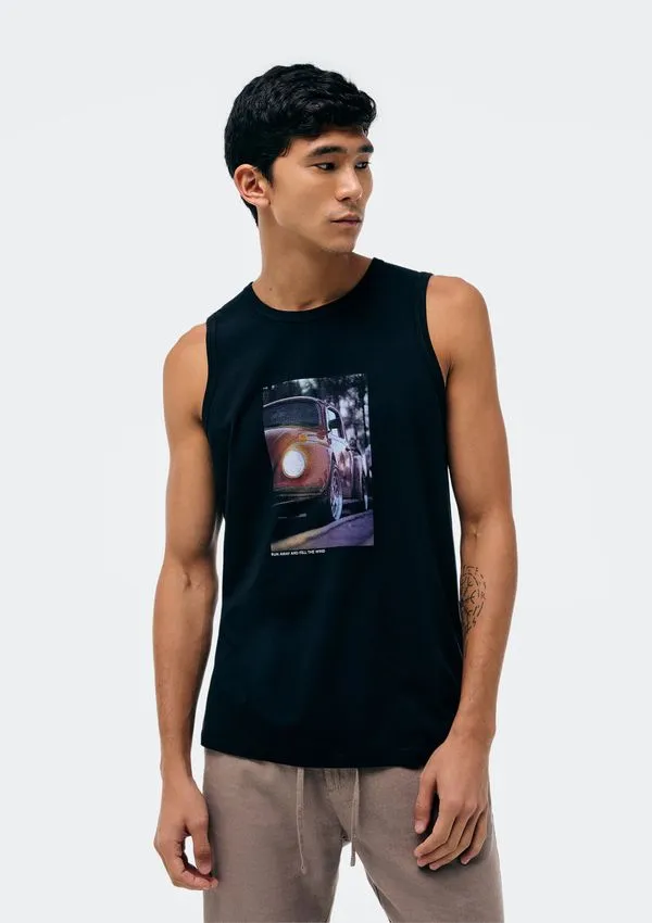 Regata Básica Masculina Regular Com Estampa - Preto P