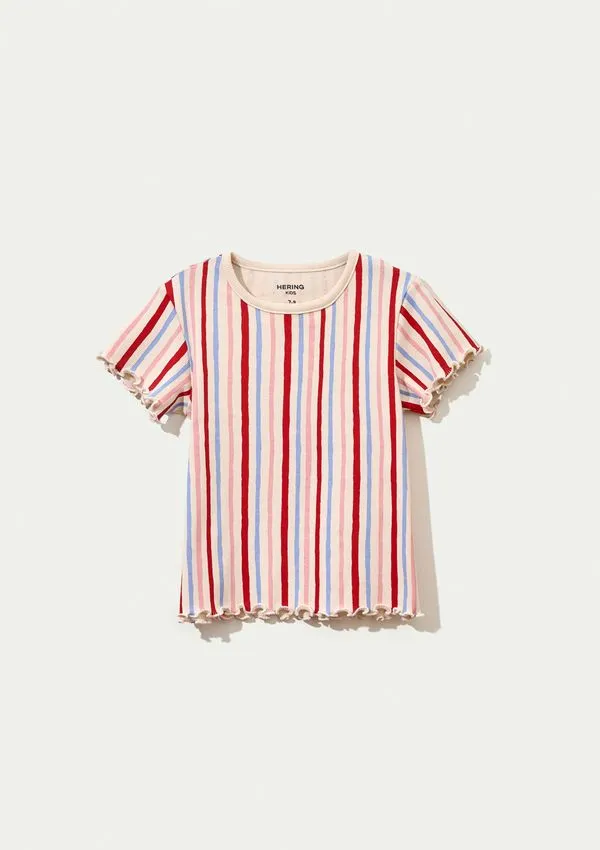 Blusa Infantil Menina Manga Curta Em Ribana Estampada - Creme 006