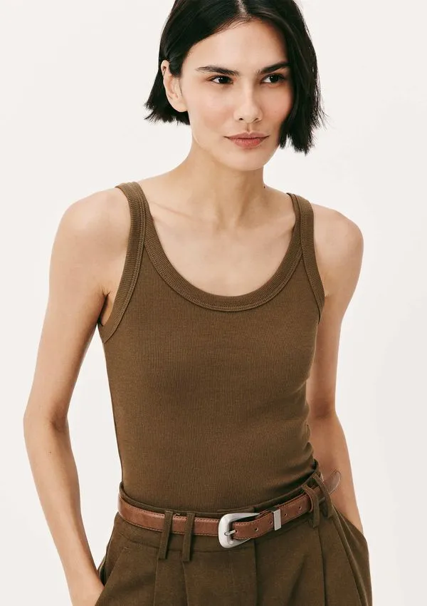 Regata Básica Feminina Slim Rib - Marrom P