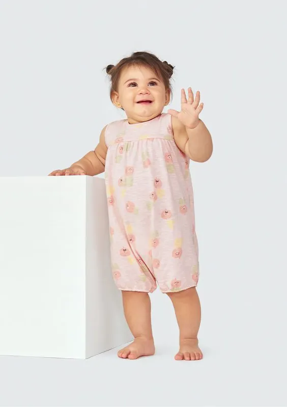 Macacão Banho de Sol Bebê Menina + Faixa de Cabelo - Rosa 18M