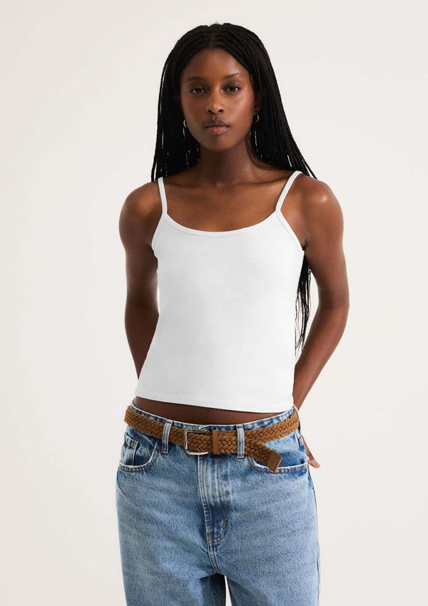 Regata Feminina Alças Finas Com Elastano - Branco M