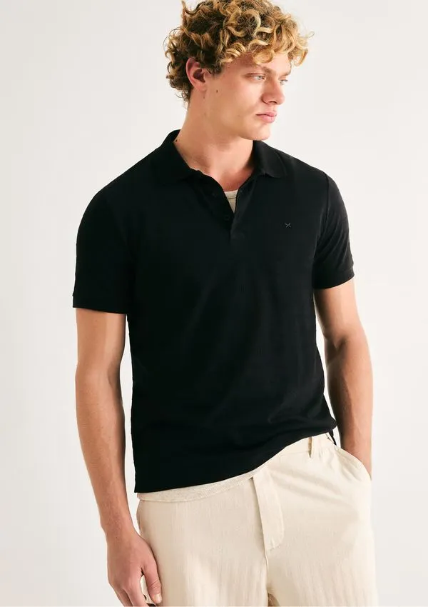 Polo Masculina Regular Texturizada - Preto P