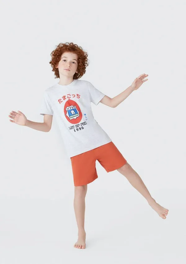Pijama Infantil Menino Curto Com Estampa - Cinza 002