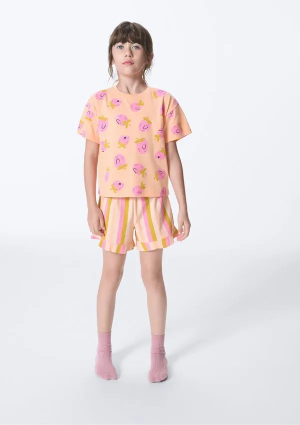 Pijama Curto Infantil Menina + Scrunchie - Laranja 012