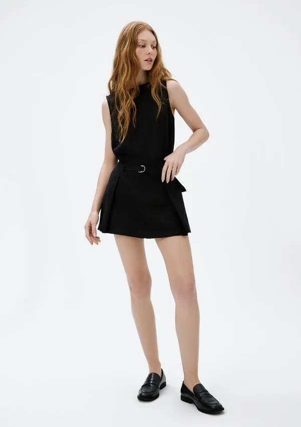 Shorts Saia Cintura Alta Em Viscose - Preto 044