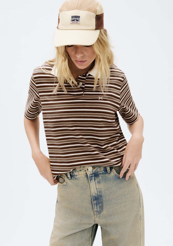 Blusa Polo Feminina Listrada - Marrom XP