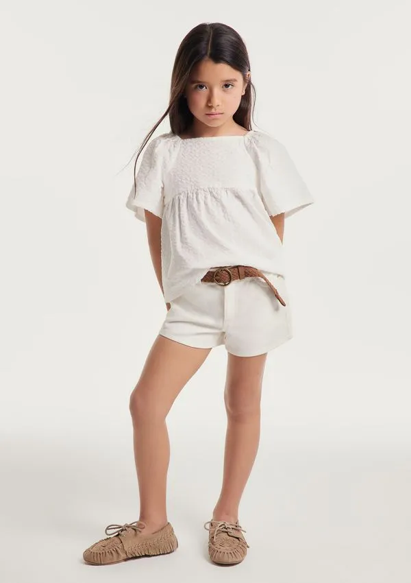 Blusa Infantil Menina Em Algodão Anarruga - Off white 004