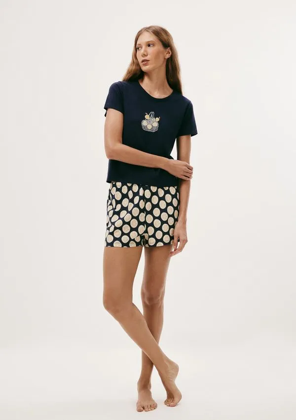 Pijama Curto Feminino Com Estampa - Azul P