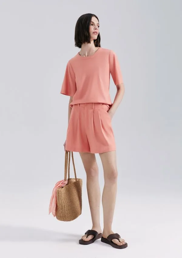 Shorts Feminino Em Alfaiataria Com Linho - Salmão 042