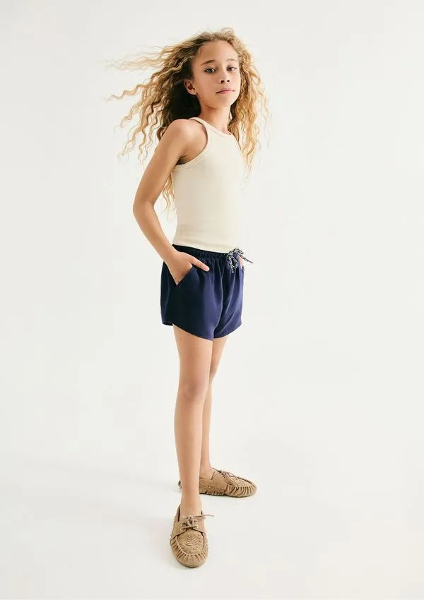 Shorts Infantil Menina Reto Em Viscose - Azul 014