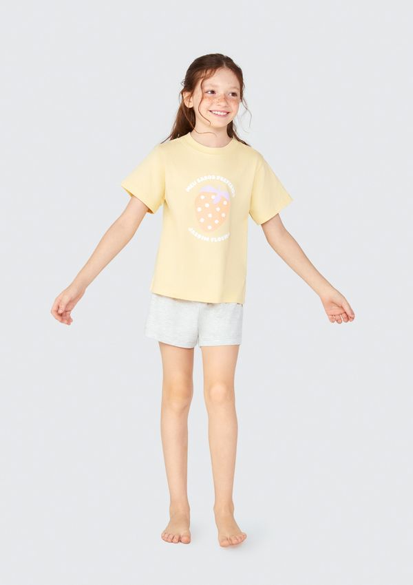 Pijama Infantil Menina Curto Com Estampa - Amarelo 012