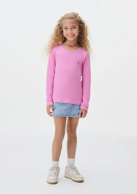 Blusa Básica Infantil Menina Manga Longa Com Patch Hering Kids - Rosa 004