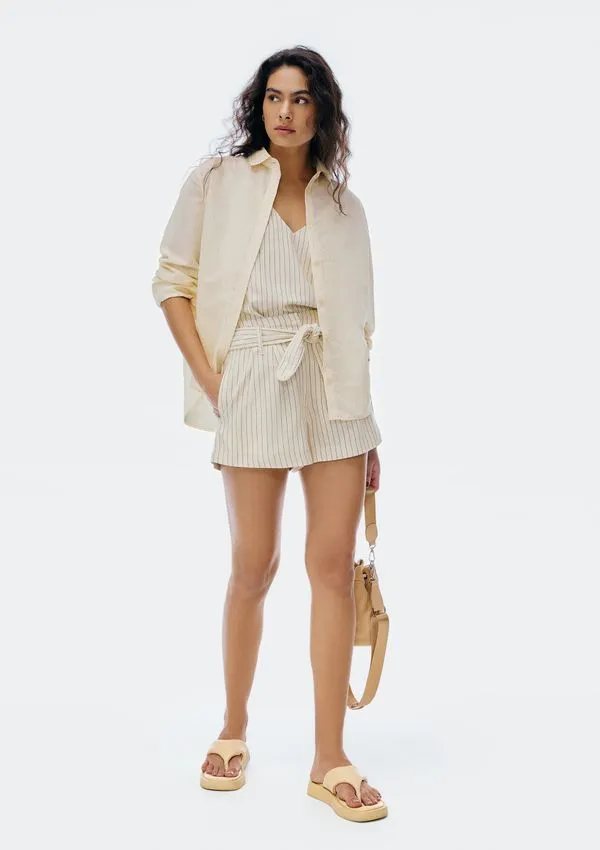 Shorts Feminino Fio Tinto Com Linho - Creme 034