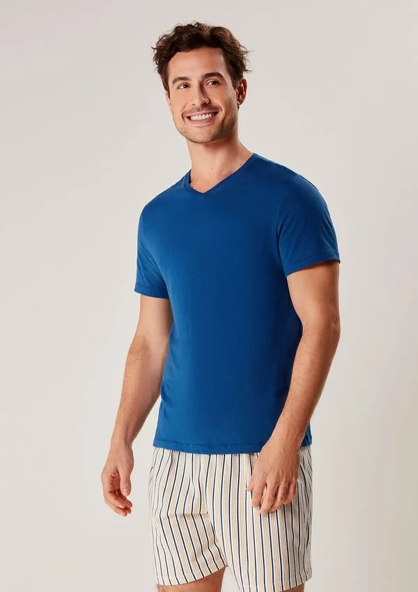 Pijama Curto Masculino Estampado - Azul XG