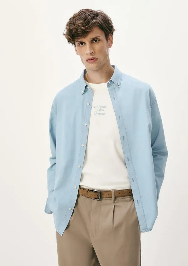 Camisa Masculina Manga Longa Denim - Azul P