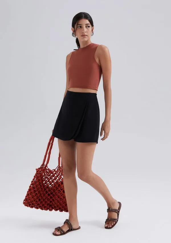 Shorts Saia Em Peach Touch - Preto 034