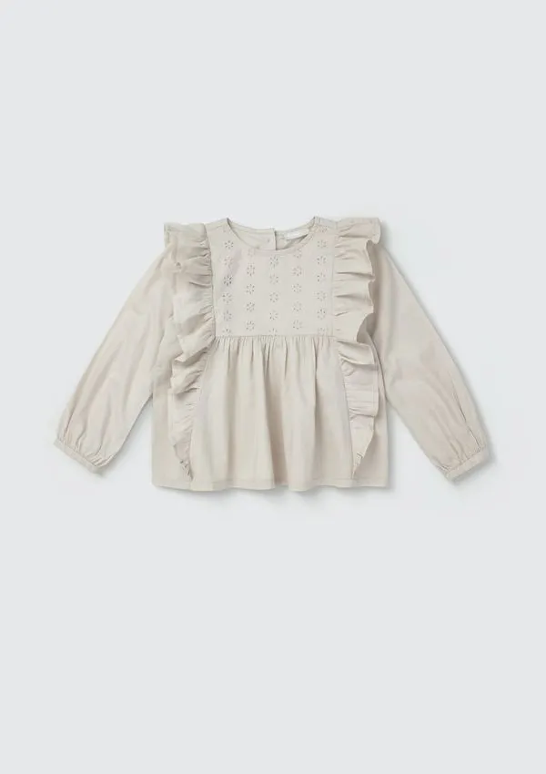 Blusa Bata Infantil Menina Toddler Com Babados - Bege 003