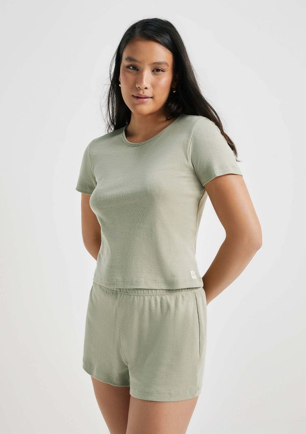 Pijama Curto Feminino Em Ribana Canelada - Verde G