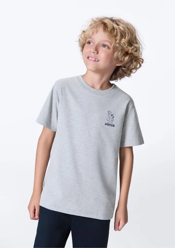 Camiseta Infantil Menino Regular Estampada - Cinza 014