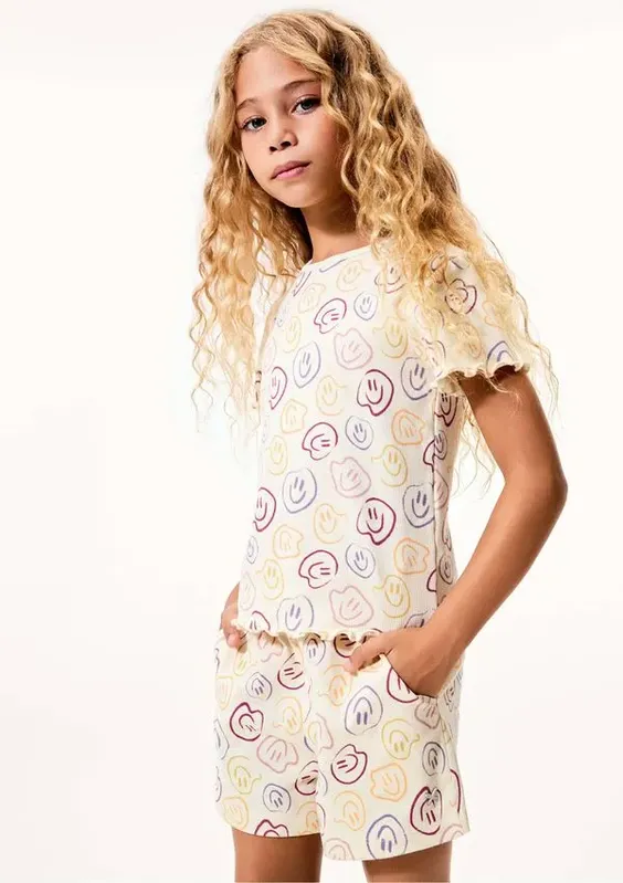 Shorts Básico Infantil Menina Clochard Estampado - Bege 010