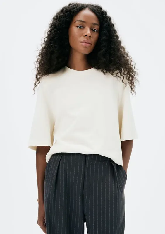 Blusa Feminina Manga Curta Em Malha Binada - Creme XP