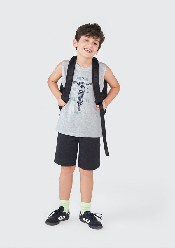 Regata Infantil Menino Em Malha De Algodão Com Estampa - Cinza 010