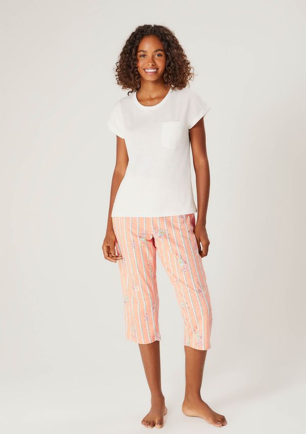 Pijama Longo Feminino Estampado - Off White XG