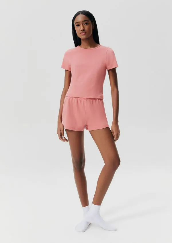 Pijama Curto Feminino Em Ribana Canelada - Vermelho XP