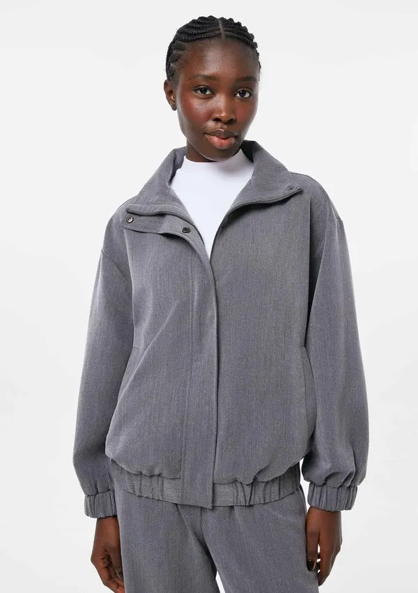 Jaqueta Feminina Bomber Gola Alta - Cinza XG