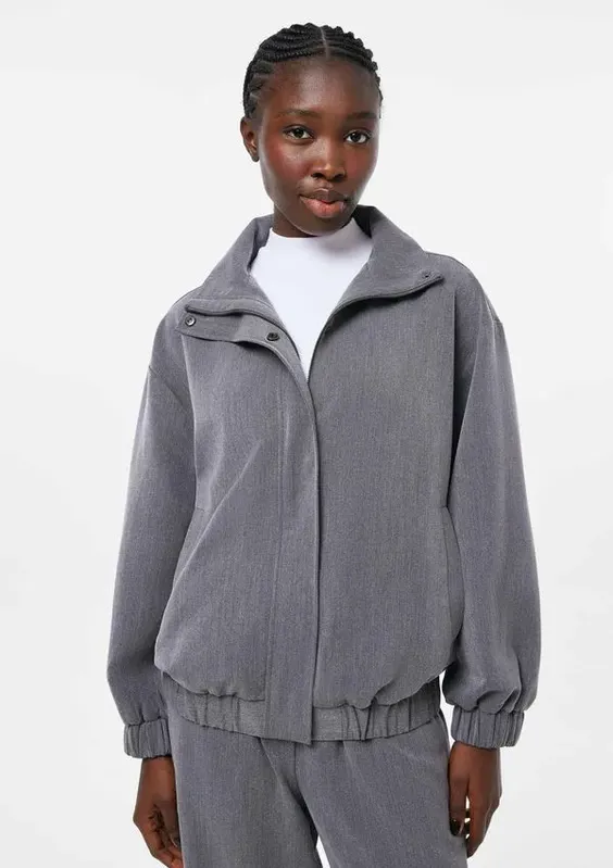 Jaqueta Feminina Bomber Gola Alta - Cinza XG