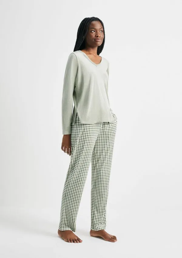 Pijama Longo Feminino Estampado Em Plush - Verde M